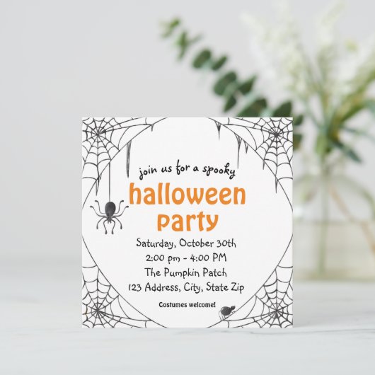 Spooky Spider Halloween Party Invitation Kaart (Staand voorkant)