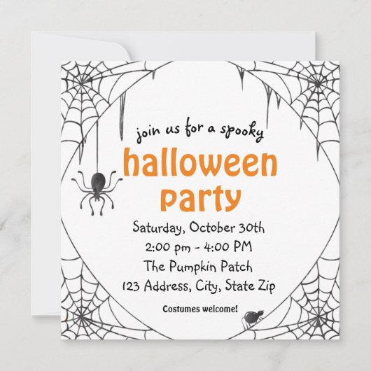 Spooky Spider Halloween Party Invitation Kaart (Voorkant)