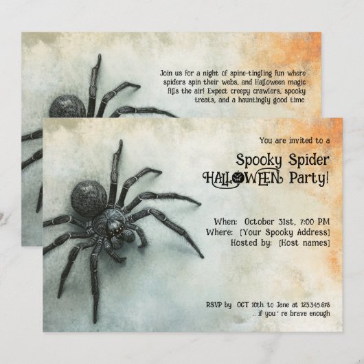 Spooky Spider HALLOWEEN Party! Kaart (Voorkant / Achterkant)