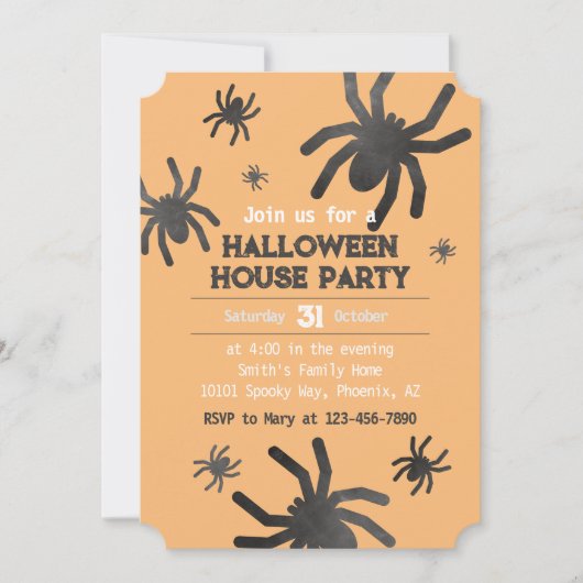 Spooky Spider Happy Halloween Party Uitnodiging (Voorkant)