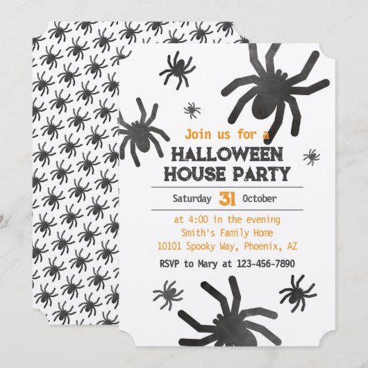 Spooky Spider Happy Halloween Party Uitnodiging (Voorkant / Achterkant)