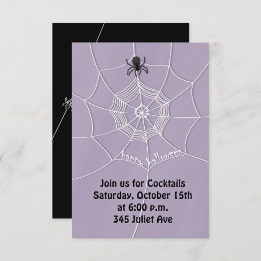 Spooky Spider in Spider Web Invitation Kaart (Voorkant / Achterkant)