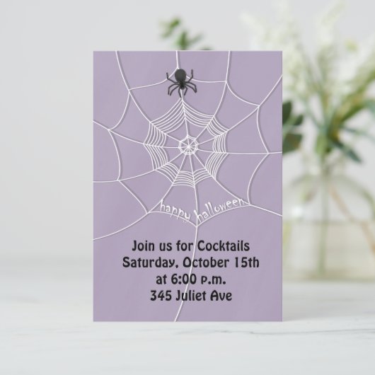Spooky Spider in Spider Web Invitation Kaart (Staand voorkant)