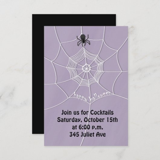 Spooky Spider in Spider Web Invitation Kaart (Voorkant / Achterkant)