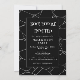 Spooky Spider Web Black & White Halloween Party Kaart