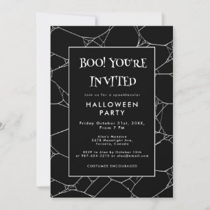 Spooky Spider Web Black & White Halloween Party Kaart