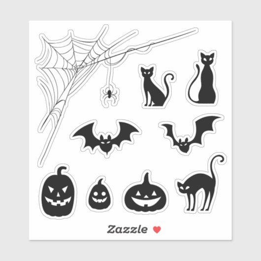 Spooky Spider Web Cat Pumpkin Bat Sticker (Vel)
