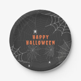 Spooky Spider Web Happy Halloween Party Papieren Bordje