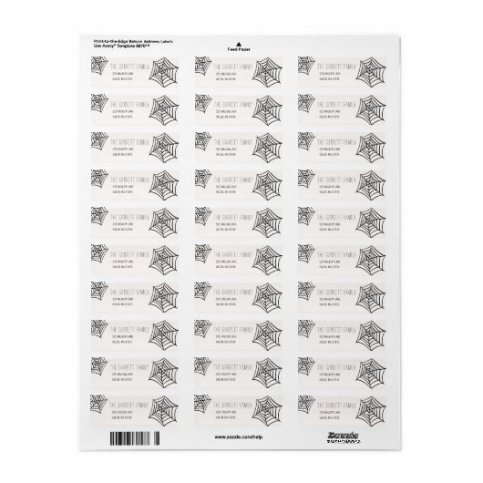 Spooky Spider Web Illustration Retouradres Etiket (Full Sheet)