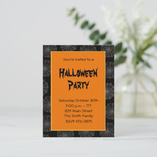 Spooky Spider Web Invitation Kaart Sjabloon (Staand voorkant)
