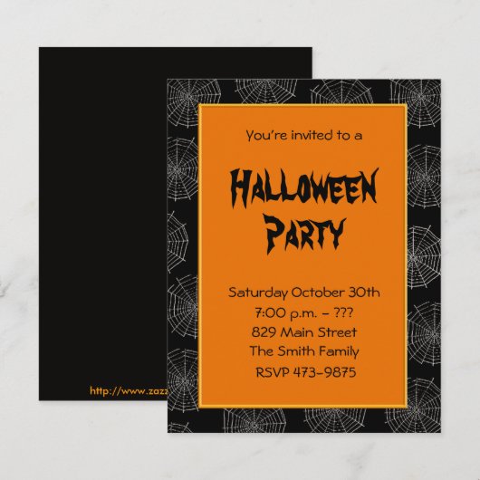 Spooky Spider Web Invitation Kaart Sjabloon (Voorkant / Achterkant)