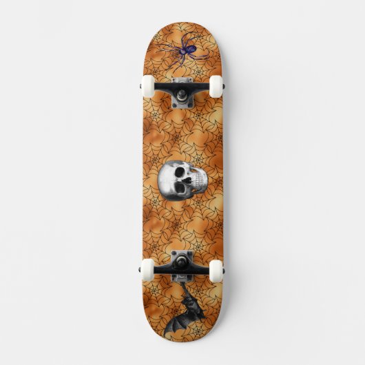 Spooky Spider Web, Spider, Bat en Skull Persoonlijk Skateboard (Voorkant)