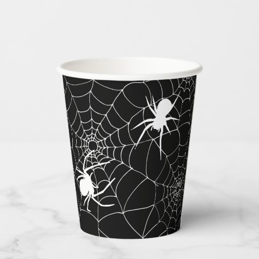 Spooky Spiders op spinnenwebben Halloween Papieren Bekers (Achterkant)