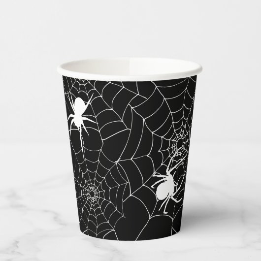 Spooky Spiders op spinnenwebben Halloween Papieren Bekers (Links)