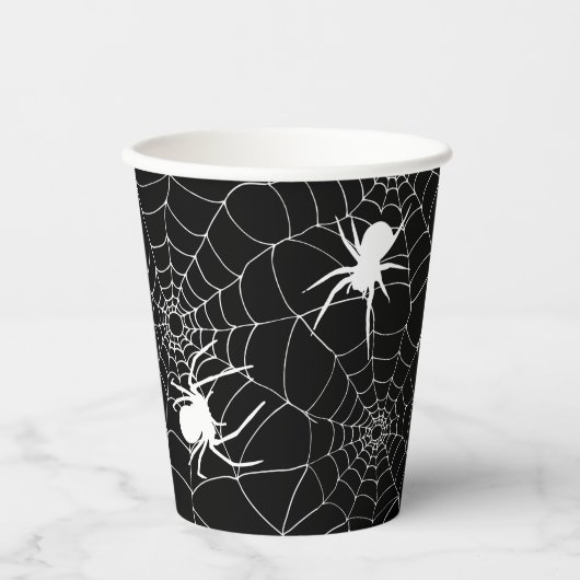 Spooky Spiders op spinnenwebben Halloween Papieren Bekers (Voorkant)