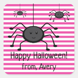 Spooky Spiders Roze Strepen Halloween Sticker
