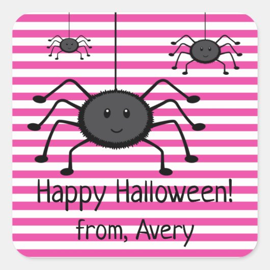 Spooky Spiders Roze Strepen Halloween Sticker (Voorkant)