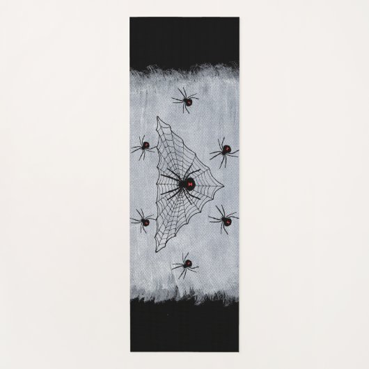 Spooky Spiderweb Black Widow Spider on Black White Yogamat (Voorkant)