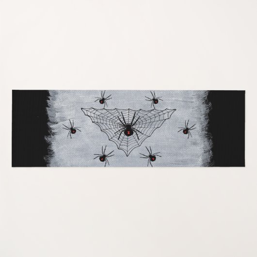 Spooky Spiderweb Black Widow Spider on Black White Yogamat (Voorkant (horizontaal))