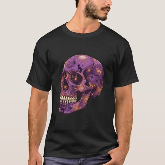 Spooky Spiderweb Skull - Halloween Vibes T-shirt (Voorkant)