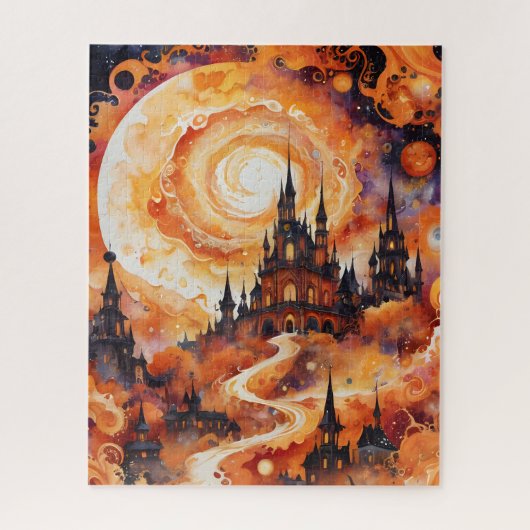Spooky Spiral Castle - Halloween Sinaasappel Legpuzzel (Verticaal)