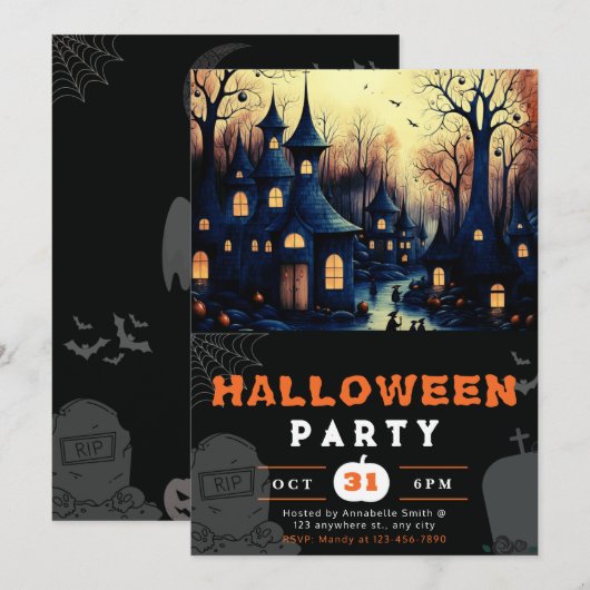 Spooky spookachtige spookachtige herenhuizen pompo kaart (Voorkant / Achterkant)