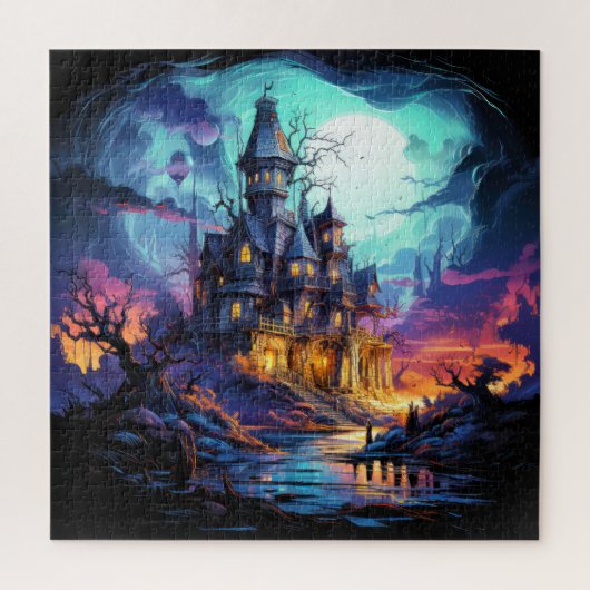 Spooky spookachtige woning onder een volle legpuzzel (Verticaal)