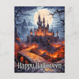 Spooky spookachtige woning onder een volle maan briefkaart