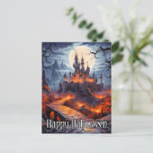 Spooky spookachtige woning onder een volle maan briefkaart (Staand voorkant)