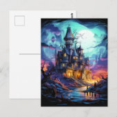 Spooky spookachtige woning onder een volle maan briefkaart (Voorkant / Achterkant)