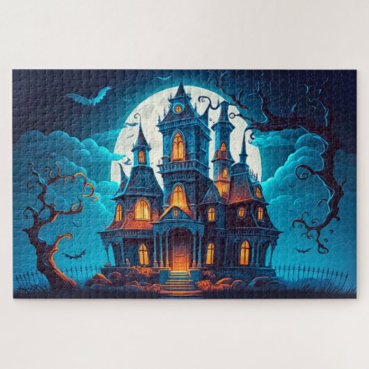 Spooky spookhuis na donker legpuzzel (Horizontaal)