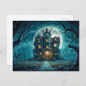 Spooky spookhuis onder een volle maan briefkaart (Voorkant / Achterkant)
