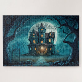 Spooky spookhuis onder een volle maan legpuzzel