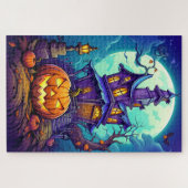 Spooky spookhuis onder het maanlicht legpuzzel (Horizontaal)