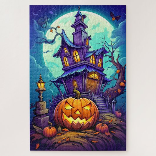 Spooky spookhuis onder het maanlicht legpuzzel (Verticaal)