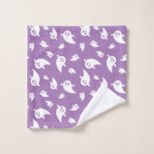 Spooky spookpatroon op Paarse Schattigee Halloween Bad Handdoek (Wasdoekje)