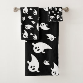 Spooky spookpatroon op zwart Schattige Halloween Bad Handdoek