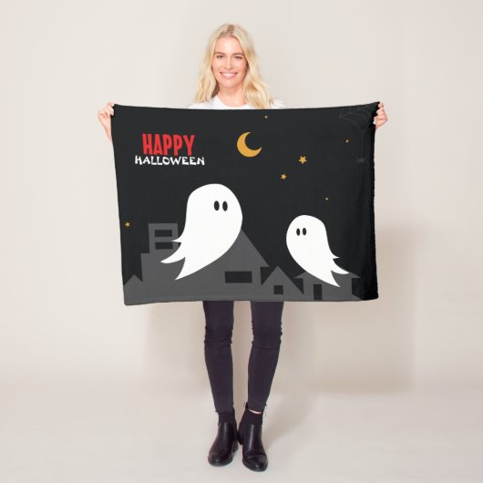 Spooky spookstad halloween cartoon fleece deken (In situ)