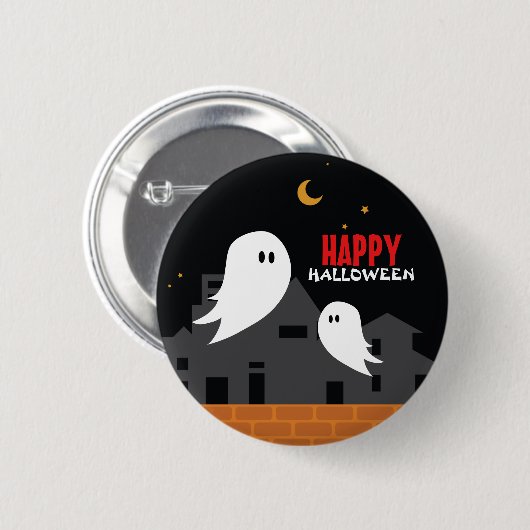 Spooky spookstad halloween cartoon knop ronde button 5,7 cm (Voorkant /achterkant)