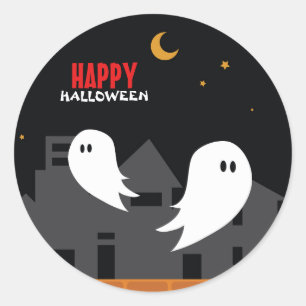 Spooky spookstad halloween cartoon ronde sticker