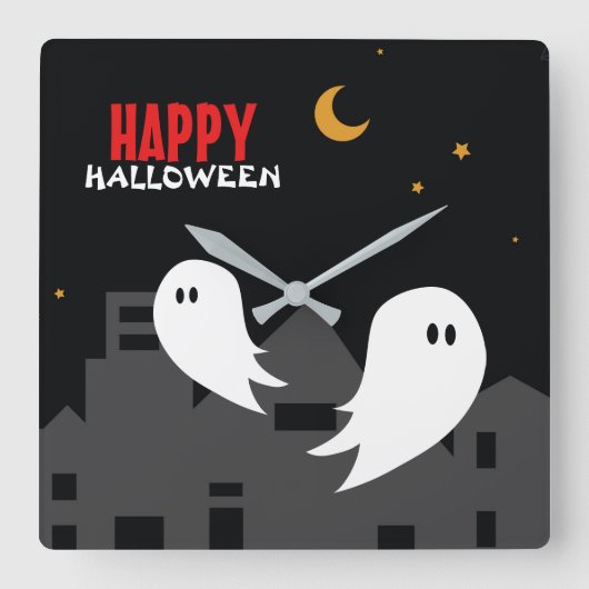 Spooky spookstad halloween cartoon vierkante klok (Voorkant)