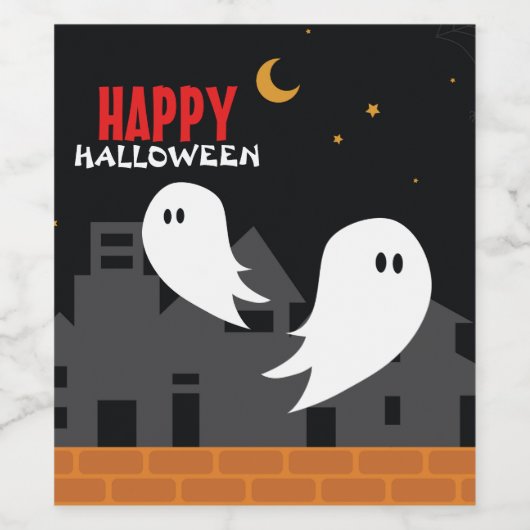 Spooky spookstad halloween cartoon wijn etiket (Enkel label)