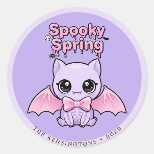 Spooky Spring Bat Lavender Pastel Goth Round Ronde Sticker (Voorkant)