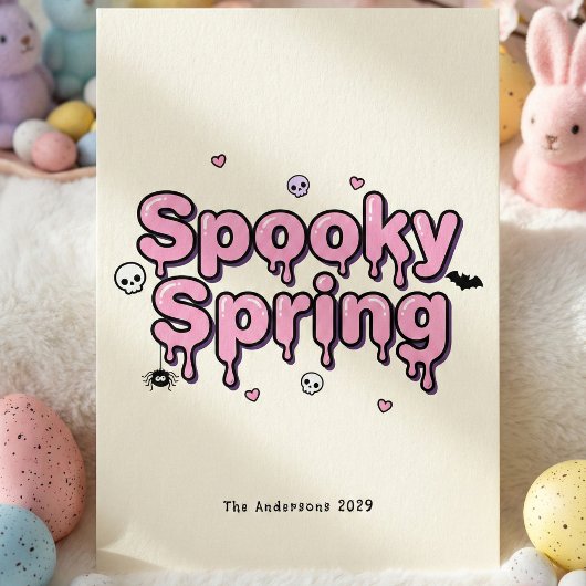 Spooky Spring Pastel Goth Easter Pink Dripping Feestdagenkaart