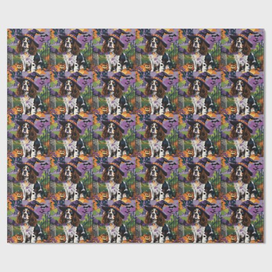 Spooky Springer Spaniel Halloween Witch Pumpkin Cadeaupapier (Vlak)