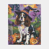 Spooky Springer Spaniel Halloween Witch Pumpkin Fleece Deken (Voorkant)