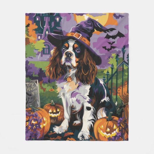 Spooky Springer Spaniel Halloween Witch Pumpkin Fleece Deken (Voorkant)