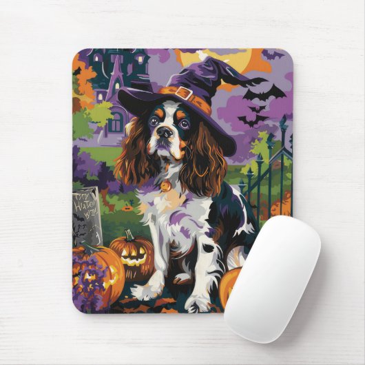 Spooky Springer Spaniel Halloween Witch Pumpkin Muismat (Met muis)