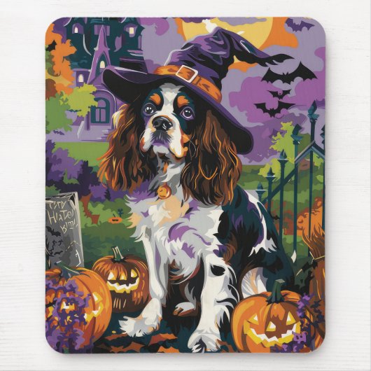 Spooky Springer Spaniel Halloween Witch Pumpkin Muismat (Voorkant)