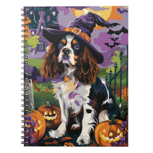 Spooky Springer Spaniel Halloween Witch Pumpkin Notitieboek (Voorkant)
